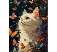 Peinture Numero Adulte Kits, Peinture Enfants Chat Blanc, DIY Papillon Débutants Créatif paint by numbers à Main Acrylique Figured'art, Applicable à Famille Murs Décoration, Avec cadre 45x60cm A-21