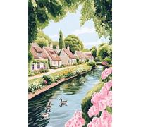 Peinture Numero Adulte Kits,Plantes de la rivière ville Peinture par Numero,DIY Acrylique Kit de Peinture à l'huile sur Toile,avec Pinceaux Peinture par Numéro pour Décor Murale avec cadre,45x60cm