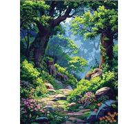 Peinture Numero Adulte Kits,Sentier nature dans jungle Peinture par Numero,DIY Acrylique Kit de Peinture à l'huile sur Toile,avec Pinceaux Peinture par Numéro pour Décor Murale Sans Cadre,50x65cm
