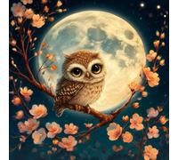 Peinture Numero Adulte La Chouette lune, DIY Peinture Acrylique pour Adultes Enfants Débutants Facile sur Toile,avec Peintures et Pinceaux, Peinture à l'Huile sur Toile, Decor Cadeau 40x40cm S-471