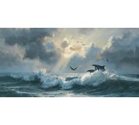 Peinture Numero Adulte La mer, Les dauphins Peinture Par NuméRos Enfants, Kit Complet DIY Avec Toile, Peinture Acrylique & Pinceaux, Activité Manuelle Adulte, IdéAl Cadeau Femme 80x160cm U-121