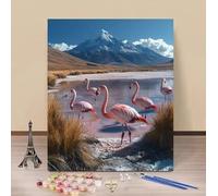 Peinture Numero Adulte Lac Peinture Numéro Flamants Roses Paint by Numbers, Loisir Creatif Adulte Travaux Manuels DIY Couleur Canevas Painting Avec Accessoires, Cadeau 70x100cm Sans Cadre 2-Z60JP