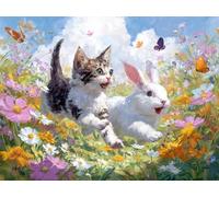 Peinture Numero Adulte, Lapin de fleurs Coloriage par Numéro, Acrylique d'art avec Pinceaux, Loisirs Adultes Débutants et Enfants, Activité Manuelle, décoration murale 20x30cm (Sans Cadre) E383