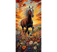 Peinture Numero Adulte Le cheval, Bouquet de fleurs Activité Manuelle Adulte, Coloriage Numéroté, Peinture Acrylique Bricolage, Décor Murale et Cadeaux pour la Maison (Sans Cadre 90x180cm) O-430