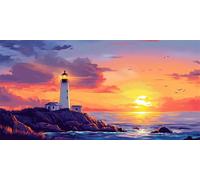 Peinture Numero Adulte Le Phare, Coucher de soleil Peinture Par NuméRos Enfants, Kit Complet DIY Avec Toile, Peinture Acrylique & Pinceaux, Activité Manuelle Adulte, IdéAl Cadeau Femme 50x100cm U-153