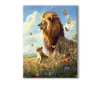 Peinture Numero Adulte Lion, Peinture Numero Adulte avec Cadre 80x100cm, 5D DIY Papillon Paint by Numbers avec 3 Pinceaux et Peintures Acryliques, Loisirs Créatifs Adultes Decoration Murale 0R-253