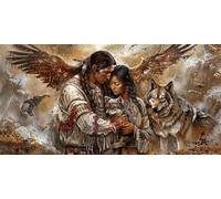 Peinture Numero Adulte Loup, Peinture Numero Enfant Indiens, Peinture au Numéro,Bricolage Peinture Numero Adultes Loisirs Créatifs, Acryliques Paintings avec Peintures, Decoration Chambre 30x60cm