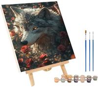 Peinture Numero Adulte Loup Peinture Numero Fleur, DIY Canevas Kit Complet Adulte, Loisirs Créatifs Adultes, Paint by Numbers Kit avec Pinceaux, Décoration Maison, Cadeau Femme 90x120cm wsc-9520