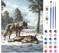 Peinture Numero Adulte Loup Peinture Numero sur Toile, DIY Loisirs Créatifs Adultes Arbre, Canevas kit Complet Adulte avec Acrylique et Pinceaux, Tableau Decoration Murale, Cadeau Femme 30x40cm N-1649