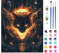 Peinture Numero Adulte Loup Peinture Numero sur Toile, DIY Loisirs Créatifs Adultes Flamme, Canevas kit Complet Adulte avec Pinceaux, Tableau Decoration Murale, Cadeau Femme 80x110cm 8-8857