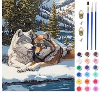 Peinture Numero Adulte Loup Peinture Numero sur Toile, DIY Loisirs Créatifs Adultes ScèNe De Neige, Canevas kit Complet Adulte avec Pinceaux, Tableau Decoration Murale, Cadeau Femme 100x130cm Q-9468