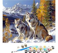 Peinture Numero Adulte Loup Peinture par Numero Adulte ScèNe De Neige, DIY Loisirs Créatifs Adultes, Paint by Numbers avec Acrylique et Pinceaux pour Débutants, Decoration Maison Cadeau 30x40cm C-4543