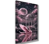 Peinture Numero Adulte Lune,Cygne Peinture par Numero Adulte,DIY Loisirs Créatifs Adultes Femme,Paint by Numbers Kit de Peinture à l'huile sur Toile Bricolage,Decoration Chambre Cadeau 30x60cm,1451-W
