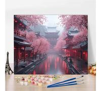 Peinture Numero Adulte Maison Coloriage par Numero Adulte Fleurs De Cerisier DIY Peinture Acrylique, Painting by Numbers 60X70cm avec Peintures et Pinceaux, Sans Cadre Décoration Halloween Y5-305