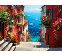 Peinture Numero Adulte Maisons Bateau Kit Peinture Enfant, DIY Toile Paint by Numbers Kits, Coloriage Numerote Adulte, Creatif Painting Kits, Décoration Noel, Cadeau Femme (Sans Cadre) 50x70cm RZ8-227