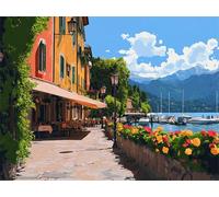Peinture Numero Adulte Maisons Bateau Kit Peinture Enfant, Toile Paint by Numbers Kits, Coloriage Numerote Adulte, Creatif Painting Kits, Décoration Noel, Cadeau Femme (Sans Cadre) 80x100cm RZ8-229