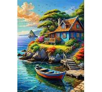 Peinture Numero Adulte,Maisons côtières DIY Kits de Peinture au Numéro,Acrylique Peinture par Numéros avec Pinceaux Peinture Paint by Numbers pour Décoration Maison et Cadeau avec cadre,40x50cm