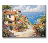 Peinture Numero Adulte Maisons Mer Peinture Numero, Loisirs Créatifs Adultes, DIY Débutants Kit avec Pinceaux et Pigments Acryliques, Coloriage par Numeros, Tableau Decoration Murale 60x80cm w0d-304