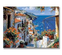Peinture Numero Adulte Maisons Mer Peinture Numero, Loisirs Créatifs Adultes, DIY Débutants Kit avec Pinceaux et Pigments Acryliques, Coloriage par Numeros, Tableau Decoration Murale 60x80cm w0d-314