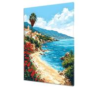 Peinture Numero Adulte, Majorque Kit de Peinture à l'huile sur Toile par Numéro, Paysage Peinture par Numéros pour Enfants ou Débutants, DIY Paint by Numbers Kits avec Pinceaux et Pigment 30x40cm J-5