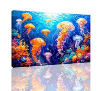 Peinture Numero Adulte Méduse Peinture par Numero Adultes avec Cadre 80x100cm,Paysage Paint by Numbers Kits DIY Oil Paintings avec Peinture Acrylique et 3 Pinceaux,Loisir Creatif Cadeau Femme,kk-558
