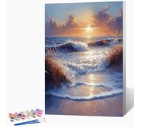 Peinture Numero Adulte Mer Peinture Par Numero Adulte Plage,DIY Enfant Activité Manuelle Kit Creatif 30x40cm, Kit Coloriage Avec PigmentéE Et Pinceaux, Decoration Murale (Sans Cadre) -LKF0775US