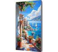 Peinture Numero Adulte Mer Peinture par Numero Enfant Paysage, DIY Adulte Loisirs Créatifs Toile Peintures à l'huile Kits avec Cadre Acryliques Peintures et Pinceaux pour Femme Cadeaux 50x150cm LE-131