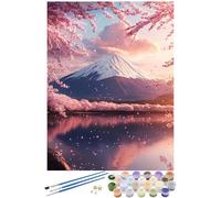 Peinture Numero Adulte Mont Fuji, fleurs de cerisier Peinture par Numero Adulte avec Cadre 50x70cm, 5D DIY Paint by Numbers avec Pinceaux et Peintures Acryliques, Decoration Chambre, Cadeau -2146