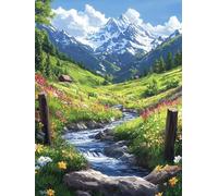 Peinture Numero Adulte Montagne EnneigéE Peinture Numero Enfant, Activité Manuelle Adulte Paint By Numbers Paysage DIY Toile Peintures à L'huile pour Décoration Murale 100x130cm Sans Cadre S-111