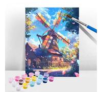 Peinture Numero Adulte Moulin À Vent, Peinture Numero Enfant Architecture, Tableau a Peindre Kit avec Acrylique et Pinceaux, DIY Activite Manuelle Adulte Enfants et Débutants,Décoration 80x100cm T-161
