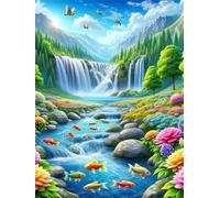Peinture Numero Adulte,Nature Rivière Fleur DIY Kits de Peinture au Numéro,Acrylique Peinture par Numéros avec Pinceaux Peinture Paint by Numbers pour Décoration Maison et Cadeau Sans Cadre,60x75cm