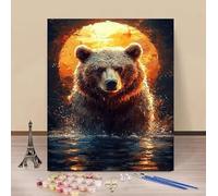 Peinture Numero Adulte Ours Peinture par Numero Coucher De Soleil Paint by Numbers, Loisir Creatif Adulte DIY Kit Creatif Couleur Canevas Painting pour Cadeau Femme Décora Sans Cadre 30x40cm 4-S64H7