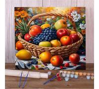 Peinture Numero Adulte,Panier de fruits d'été Peinture par Numero,avec Cadre DIY Kit à l'huile sur Toile d'art Débutant,Acrylique Facile sur Toile Peintures et Pinceaux pour Maison Décoration,45x45cm