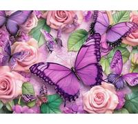 Peinture Numero Adulte Papillon Violet Kits de Peinture au Numéro avec 3 Pinceaux et Pigment Acrylique, DIY Activité Manuelle Adulte Numéro d'Art 30x40cm pour Decoration Maison Cadeau Femme L0-154