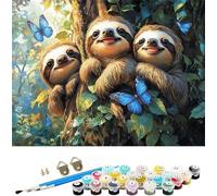 Peinture Numero Adulte Paresseux Peinture par Numero Enfant animal Peinture au Numéro,DIY Creatif Adulte Toile Peinture à l'huile Kits,Acryliques et Pinceaux,Débutants et Femme Cadeaux 60x80cm M-1404
