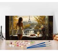 Peinture Numero Adulte Paris Peinture Numero Enfant Femme Painting by Numbers, DIY Loisir Creatif Adulte Couleur Canevas Travaux Manuels, Décoration Murale Cadeau Femme Sans Cadre 50x100cm A-JY26