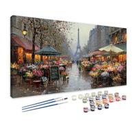 Peinture Numero Adulte Paris, Peinture Numero Fleur Paint by Numbers Grand Format XXL 50x100 cm, Loisirs Créatifs Adultes avec Pinceaux et Pigment Acrylique pour Deco Murale, Cadeau Femme/ Homme 4L-91