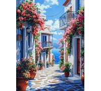 Peinture Numero Adulte Paysage, Maisons Coloriage Par Numero Adulte, DIY Peinture Acrylique pour Débutants Facile sur Toile Avec Pigment Acrylique et Pinceaux Decoration Maison 60x80cm, Model 1403