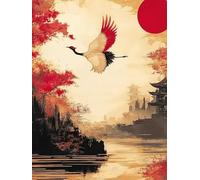 Peinture Numero Adulte Paysage, Numero d'art Enfant 5, 6, 7, 8, 9, 10 ans Grue, DIY Adulte Kit Loisirs Créatifs vec 3 Pinceaux et Acryliques, Paint by Numbers pour Décoration Maison 35x45cm YH-401