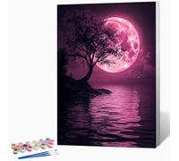 Peinture Numero Adulte Paysage Peinture Par Numero Adulte Pleine Lune,DIY Enfant Activité Manuelle Kit Creatif 100x135cm, Kit Coloriage Avec PigmentéE Et Pinceaux, Decoration (Sans Cadre) -LKF0781Z0