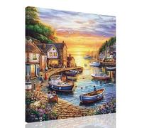 Peinture Numero Adulte Paysage Peinture par Numero Adultes avec Cadre 70x100cm,Petite ville Paint by Numbers Kits DIY Oil Paintings avec Acrylique et 3 Pinceaux,Loisir Creatif Cadeau Femme,kk-514