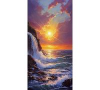 Peinture Numero Adulte, Peinture par Numero Adulte Coucher de soleil, Activité Manuelle Loisirs Créatifs Enfant, La cascade Painting, pour la Décoration de la Maison, 40x80cm (Sans Cadre) O-403