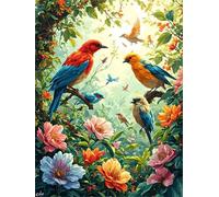 Peinture Numero Adulte, Peinture par Numero Adultes Enfants, Peinture par Numero d'art avec Pinceaux et Acryliques Bricolage Peintures Kits pour la Décoration 50x65cm, Oiseaux et fleurs s-4362
