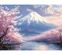 Peinture Numero Adulte, Peinture par Numero Adultes, Peinture par Numero d'art avec Pinceaux Acryliques Bricolage Peintures Kits pour la Décoration 30x20cm, Cerisier en fleur du Mont Fuji s-12040