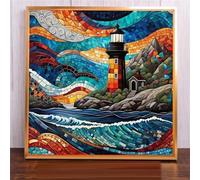 Peinture Numero Adulte,Phare en vitrail Peinture par Numero,avec Cadre DIY Kit à l'huile sur Toile d'art Débutant,Acrylique Facile sur Toile Peintures et Pinceaux pour Maison Décoration,40x40cm