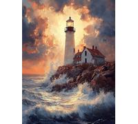 Peinture Numero Adulte Phare Paint by Numbers 30x40cm Coloriage Adulte Numéroté Vagues L'OcéAn DIY Kit Creatif Adultes Peinture Toile avec Peintures Acrylique pour Décoration Maison, Sans Cadre S-320
