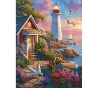 Peinture Numero Adulte Phare Paint by Numbers 80x110cm Coloriage Adulte Numéroté Mouette DIY Kit Creatif Adultes Peinture Toile Peintures Acrylique pour Décoration Maison Cadeau, Sans Cadree S-410