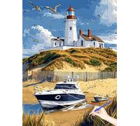 Peinture Numero Adulte Phare Paint by Numbers for Adults Paysage Kit Peinture par Numero Adulte Activité Manuelle, Cheerful Painting Tableau a Peindre Tableau Decoration Murale Cadeau 80x110cm H-78