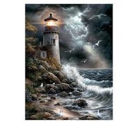 Peinture Numero Adulte Phare Toile Peinture Numero Enfant Vue sur la mer Activité Manuelle Adulte Wall Art Supplies 60 x 80 CM, DIY Couleur Paint by Numbers pour Decoration Murale Cadeau model-5171