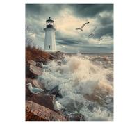 Peinture Numero Adulte Phare Toile Peinture Numero Enfant Vue sur la mer Activité Manuelle Adulte Wall Art Supplies 30 x 40 CM, DIY Couleur Paint by Numbers pour Decoration Murale Cadeau model-5174